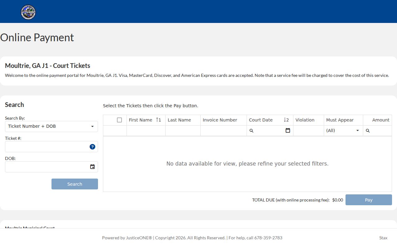 Colquitt County bench warrant Moultrie payment portal