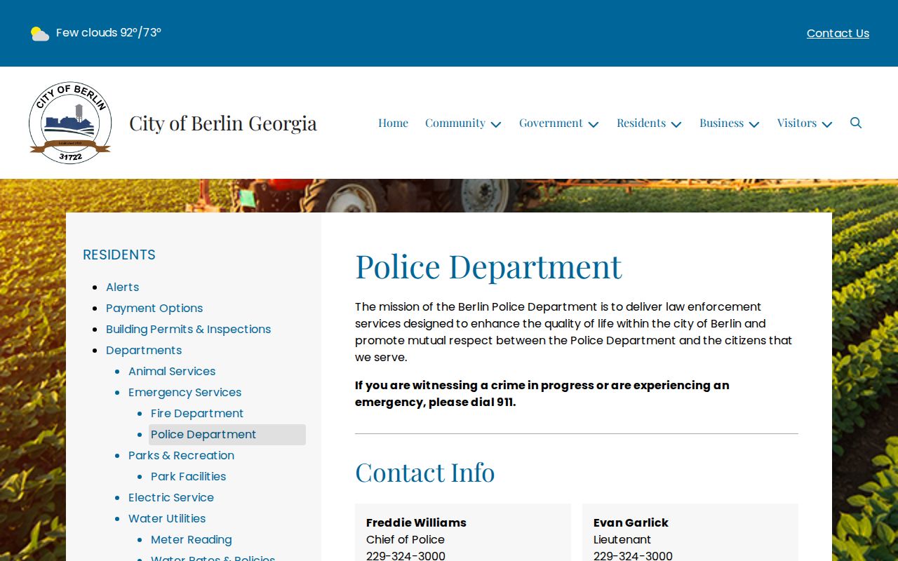 Colquitt County bench warrant Berlin police contact