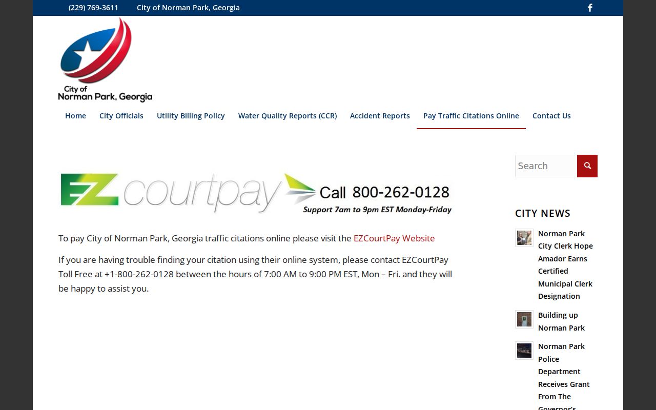Norman Park warrant records traffic citation payment page